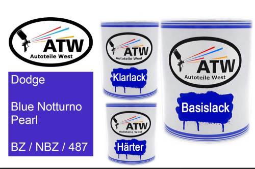 Dodge, Blue Notturno Pearl, BZ / NBZ / 487: 1L Lackdose + 1L Klarlack + 500ml Härter - Set, von ATW Autoteile West.